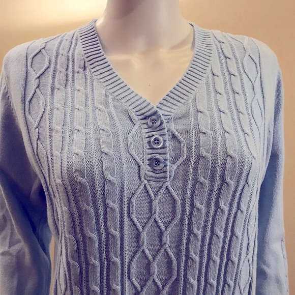 Karen Scott Knit Sweater Womens Size Medium Petite Blue Pullover V Neck Cotton - Picture 5 of 14